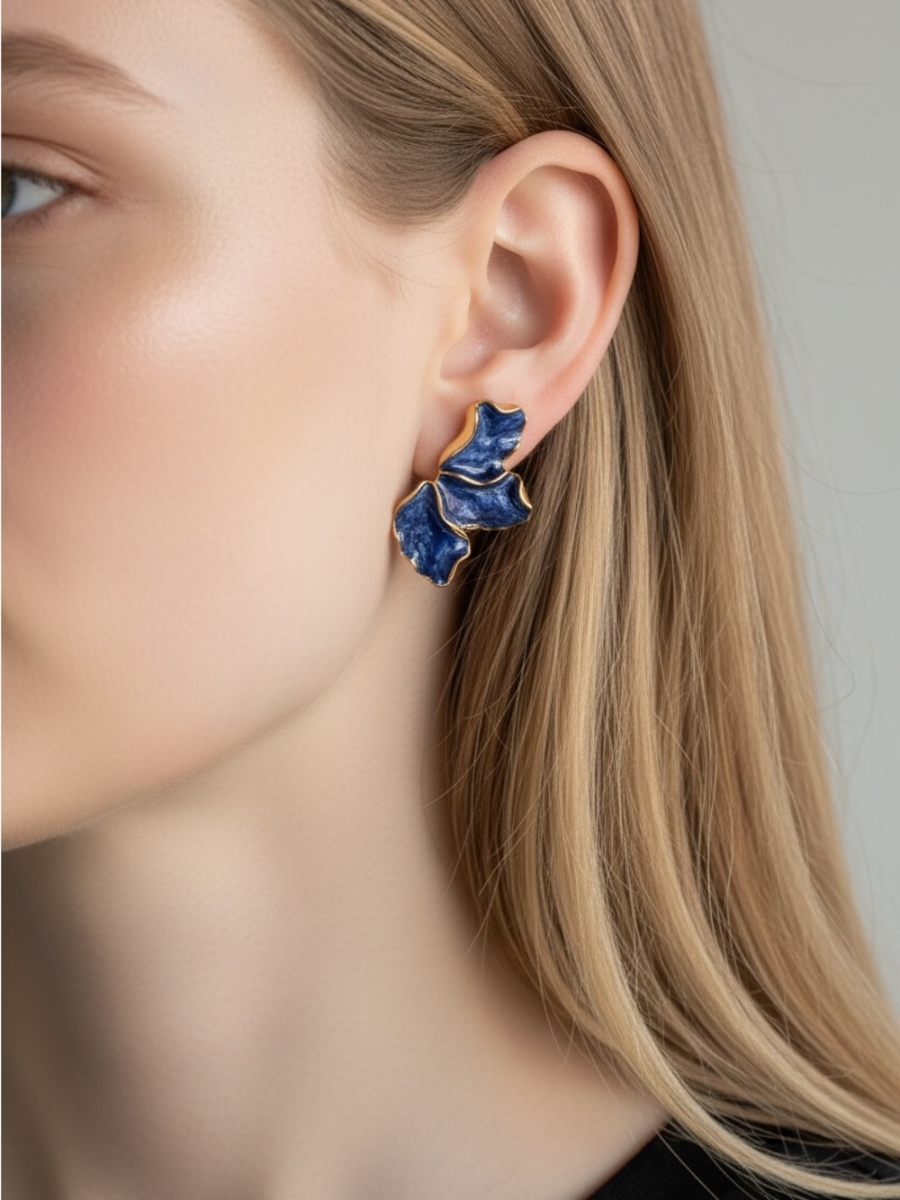 9/19 Blue Enamel Petal Statement Earrings
